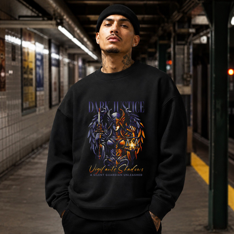 Dark Justice Knight Warrior Sweatshirt – Gothic Streetwear Poster Graphic Sweatshirt - Color: black