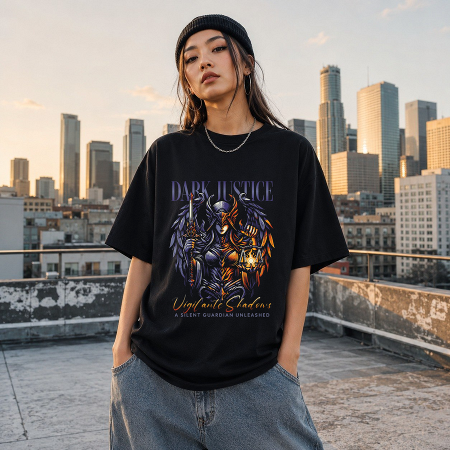 Dark Justice Knight Warrior T-Shirt – Gothic Streetwear Poster Graphic Tee - Color: Black