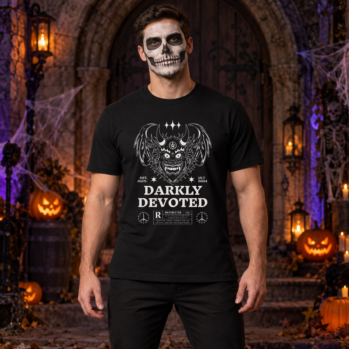 Darkly Devoted T-Shirt – Dark Gothic Halloween Graphic Graphic Tee - Color: black
