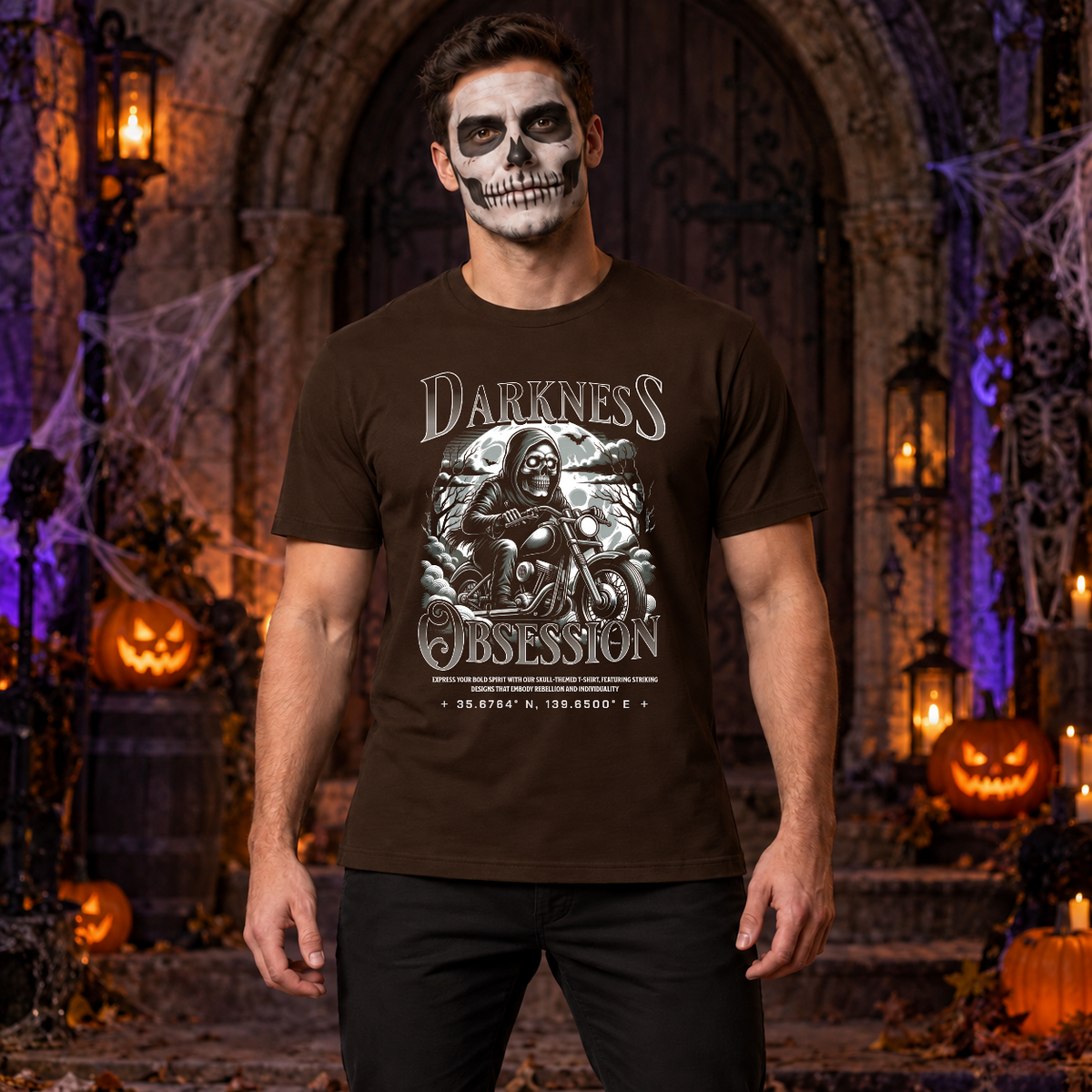 Darkness Obsession T-Shirt – Dark Gothic Halloween Graphic Graphic Tee - Color: chocolate