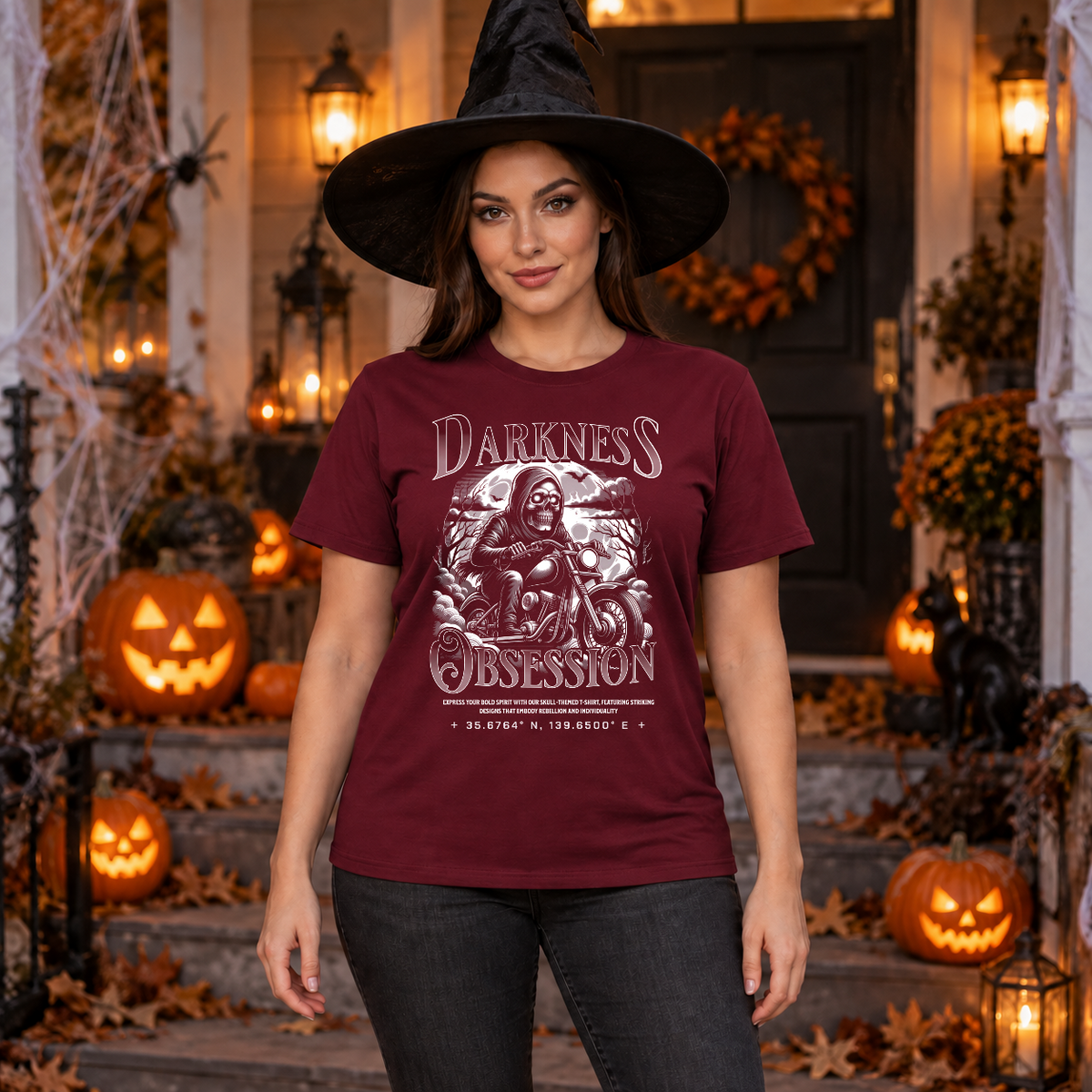 Darkness Obsession T-Shirt – Dark Gothic Halloween Graphic Graphic Tee - Color: maroon