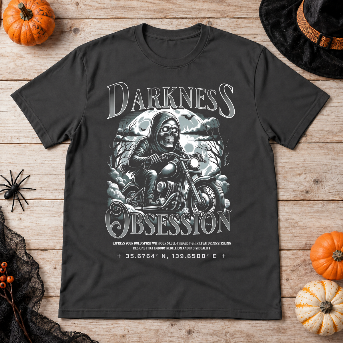 Darkness Obsession T-Shirt – Skull & Reaper Gothic Graphic Graphic Tee - Color: charcoal