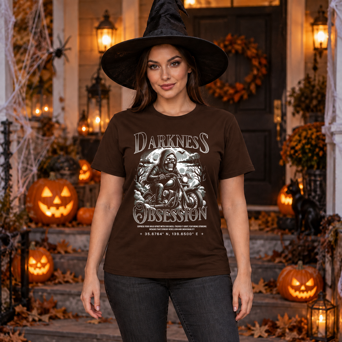 Darkness Obsession T-Shirt – Skull & Reaper Gothic Graphic Graphic Tee - Color: chocolate