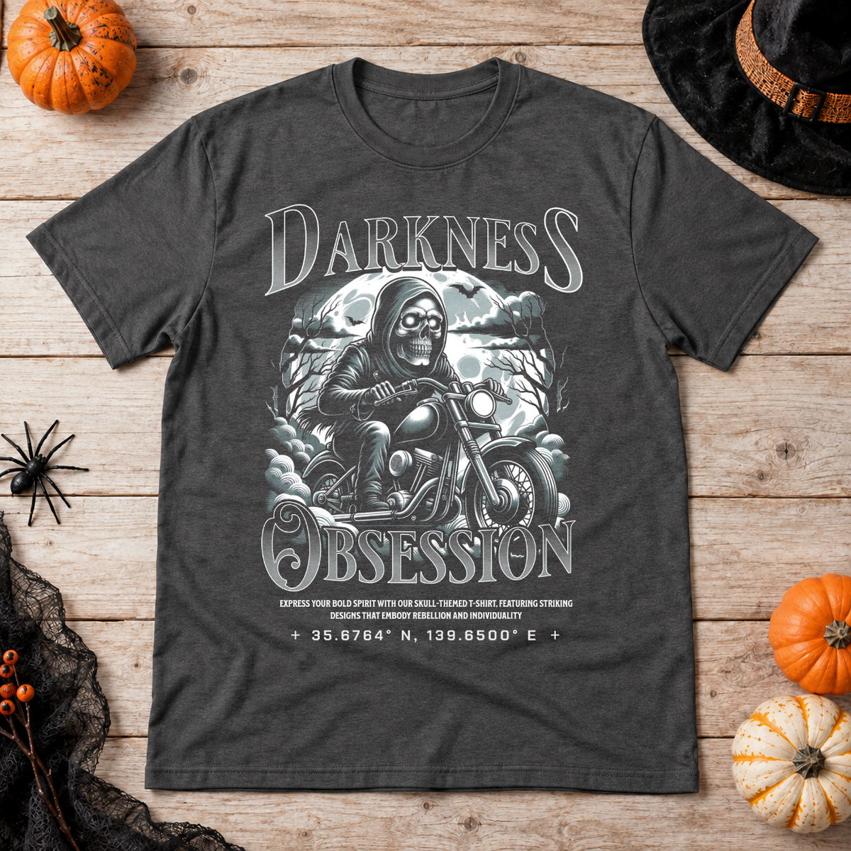 Darkness Obsession T-Shirt – Skull & Reaper Gothic Graphic Graphic Tee - Color: dark heather