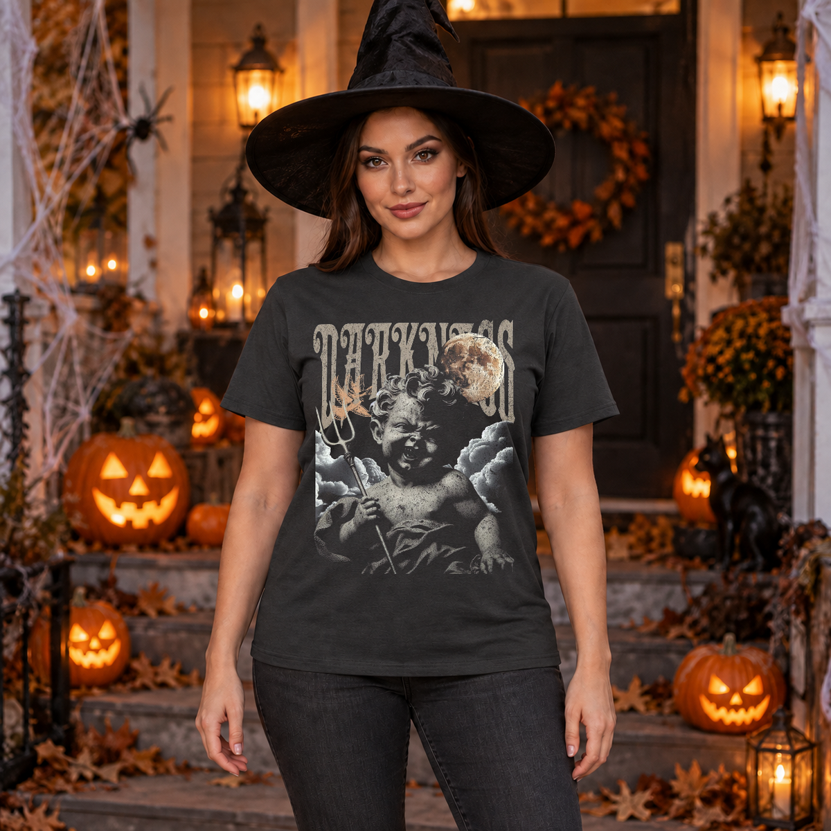 Darkness T-Shirt – Skull & Reaper Gothic Graphic Graphic Tee - Color: charcoal