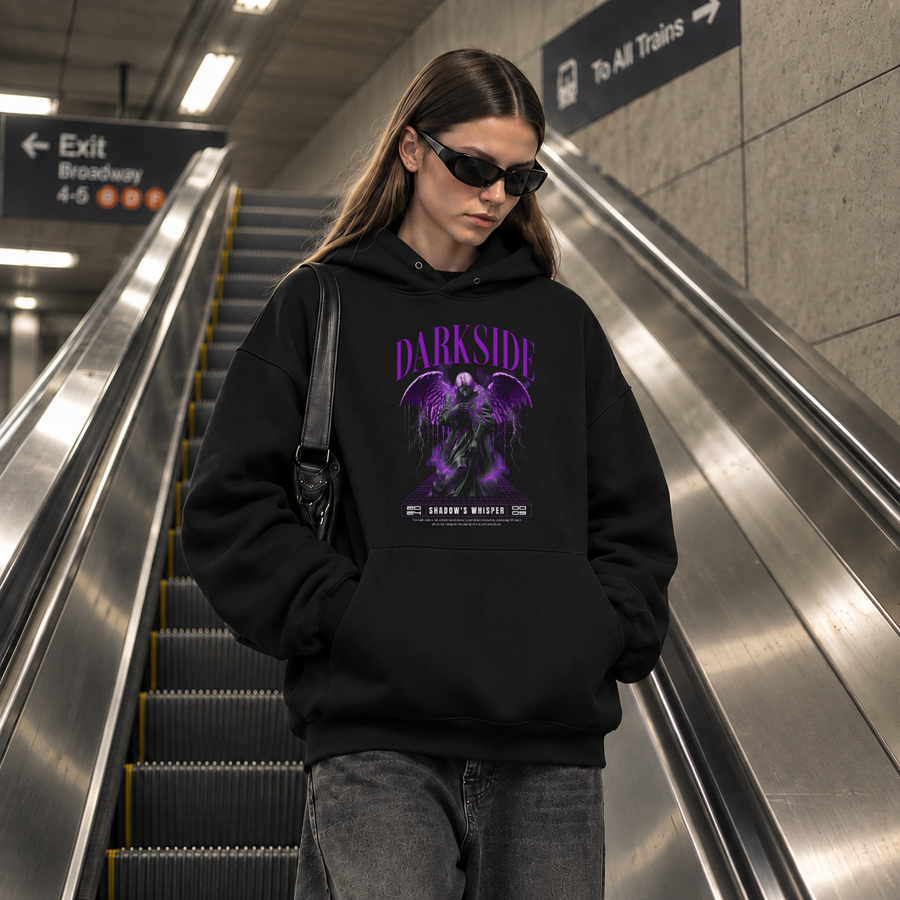 Darkside Demon Angel Hoodie – Gothic Streetwear Poster Graphic Hoodie - Color: black