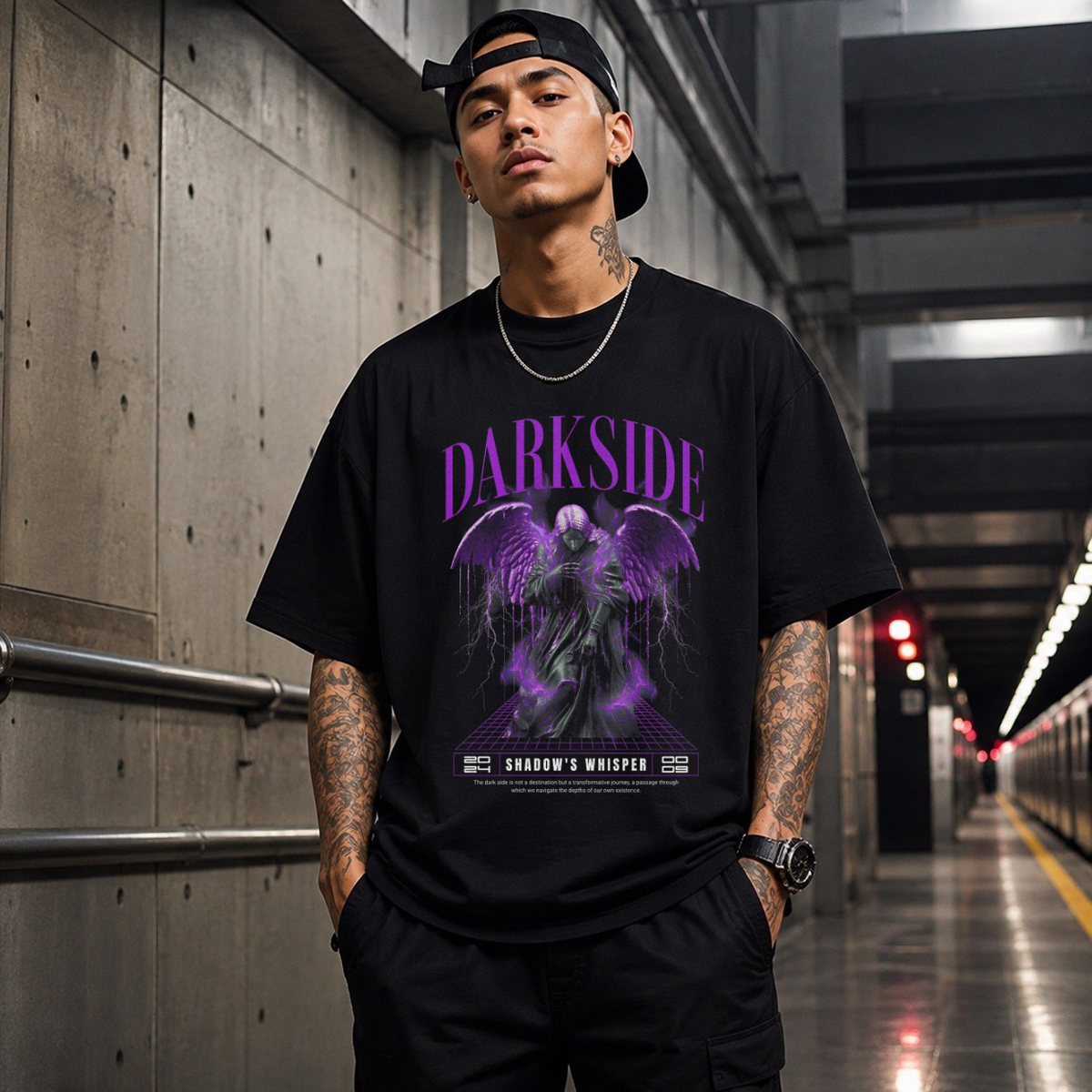 Darkside Demon Angel T-Shirt – Gothic Streetwear Poster Graphic Tee - Color: Black