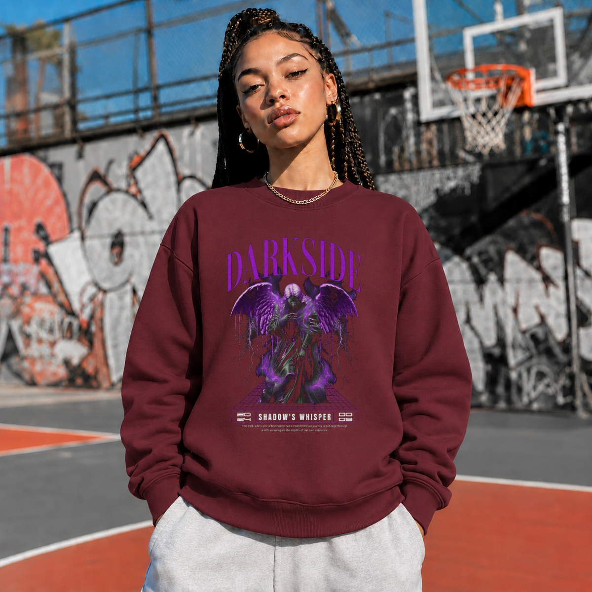 Darkside Demon Angel T-Shirt – Gothic Streetwear Poster Graphic Tee - Color: maroon