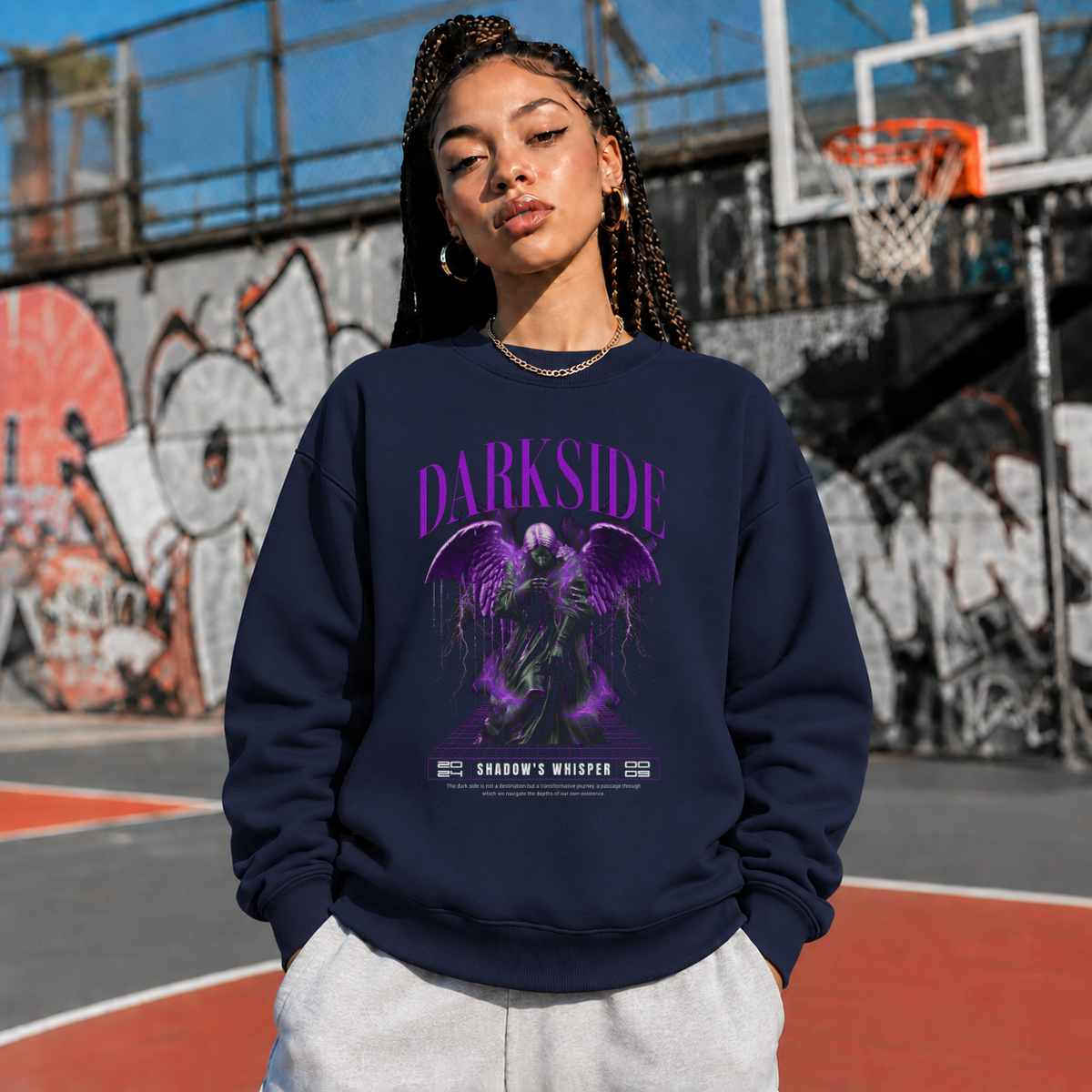 Darkside Demon Angel T-Shirt – Gothic Streetwear Poster Graphic Tee - Color: navy