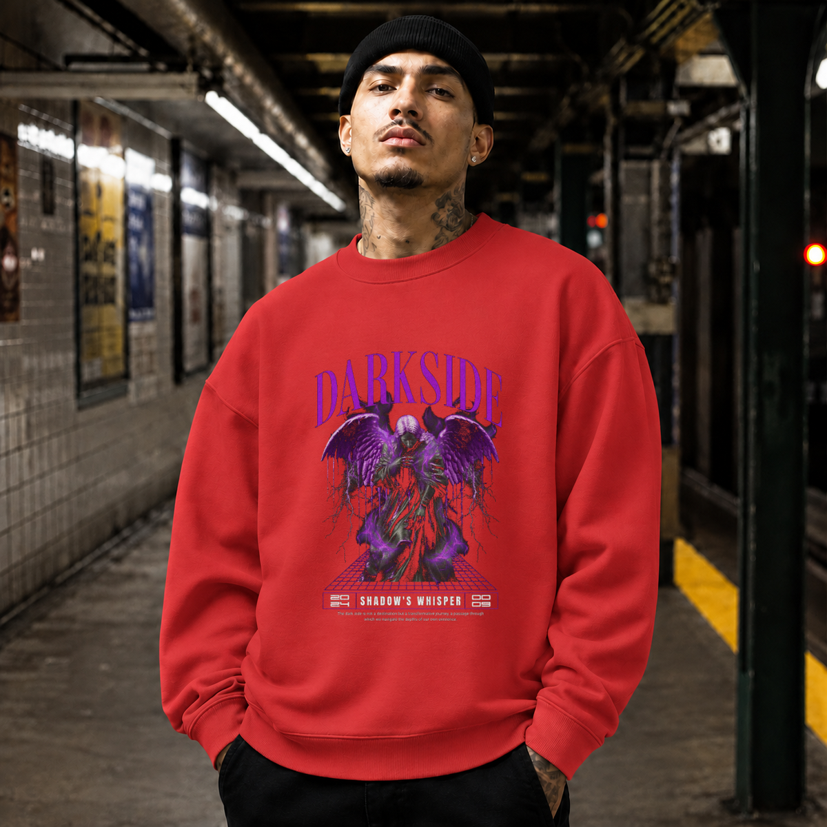 Darkside Demon Angel T-Shirt – Gothic Streetwear Poster Graphic Tee - Color: red