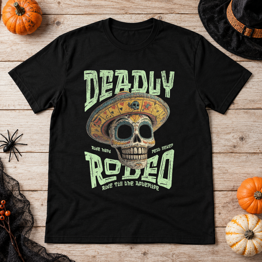 Deadly Rodeo T-Shirt – Dark Editorial Graphic Design Graphic Tee - Color: black
