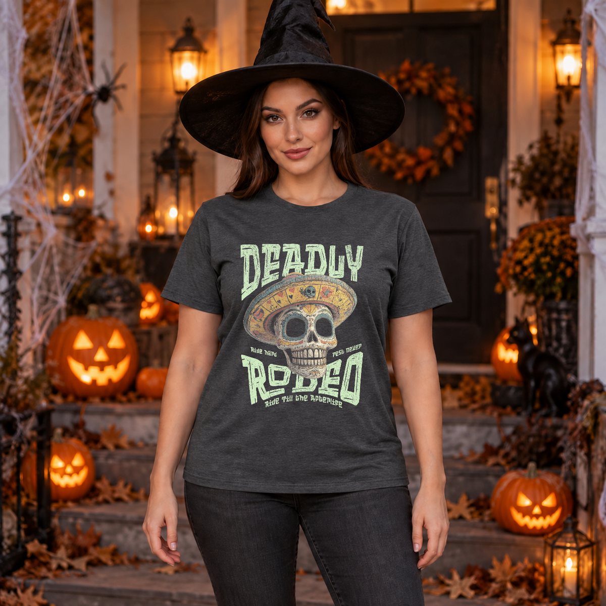 Deadly Rodeo T-Shirt – Dark Editorial Graphic Design Graphic Tee - Color: dark heather