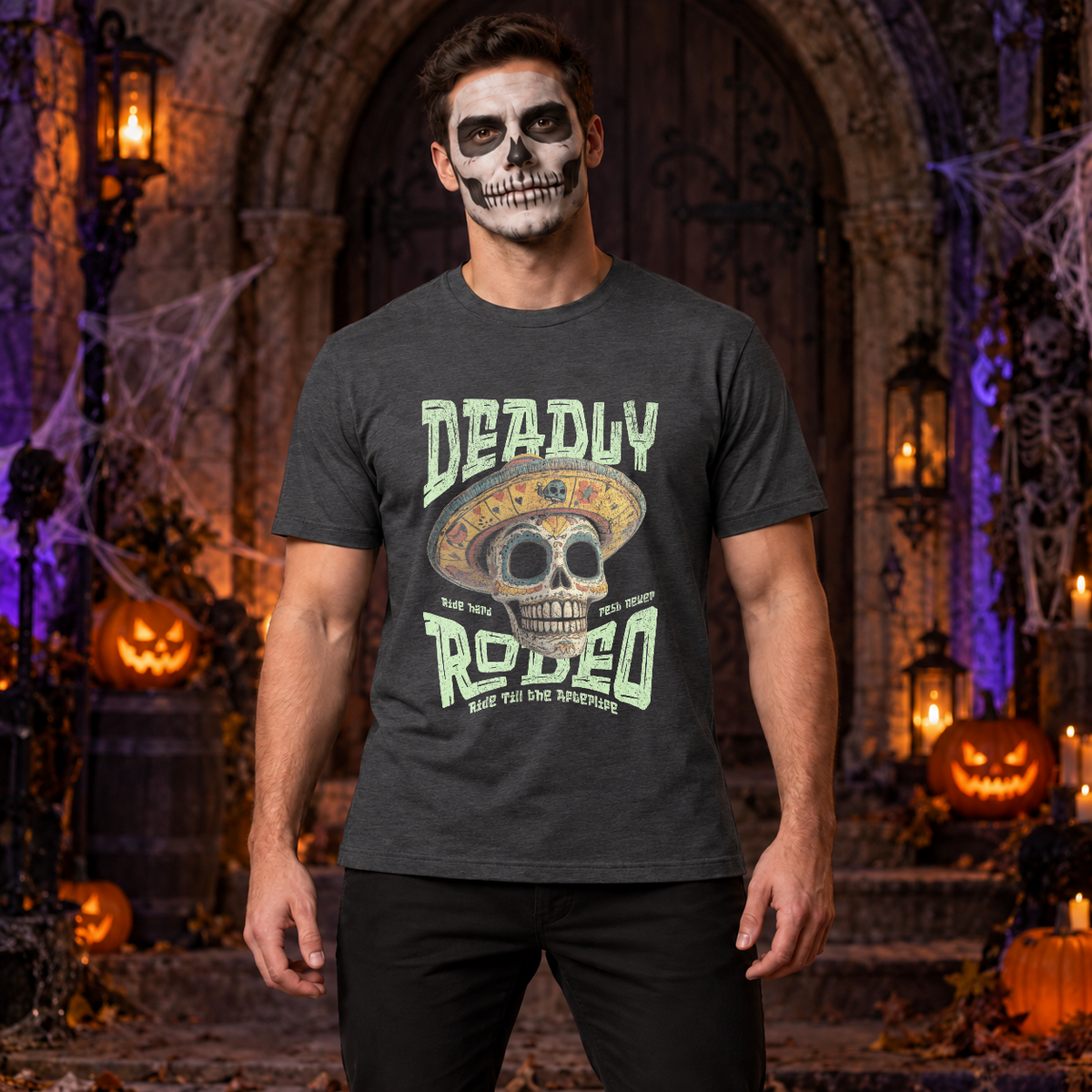Deadly Rodeo T-Shirt – Dark Editorial Graphic Design Graphic Tee - Color: dark heather