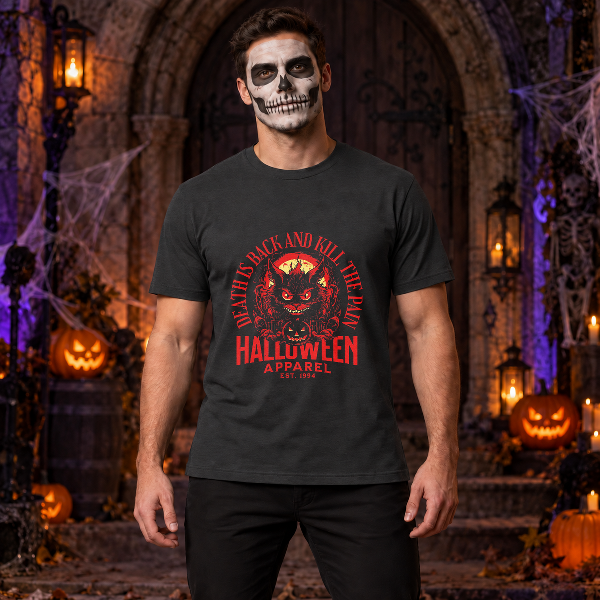 Death is Back T-Shirt – Skull & Reaper Gothic Graphic Graphic Tee - Color: charcoal
