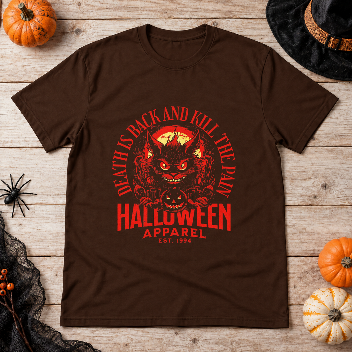 Death is Back T-Shirt – Skull & Reaper Gothic Graphic Graphic Tee - Color: chocolate