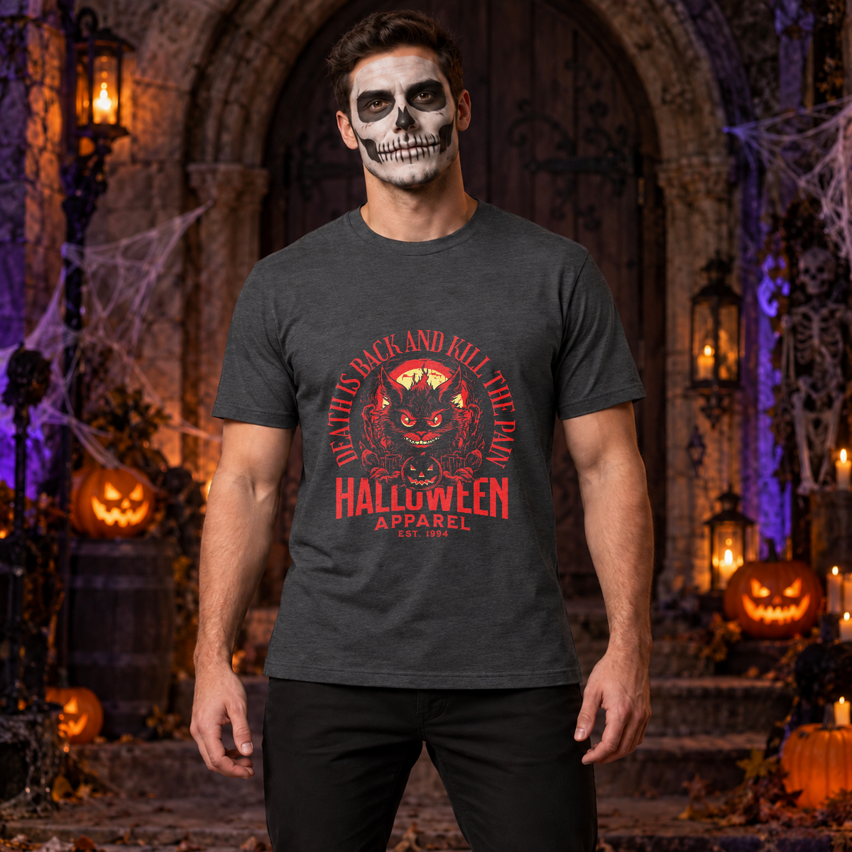 Death is Back T-Shirt – Skull & Reaper Gothic Graphic Graphic Tee - Color: dark heather