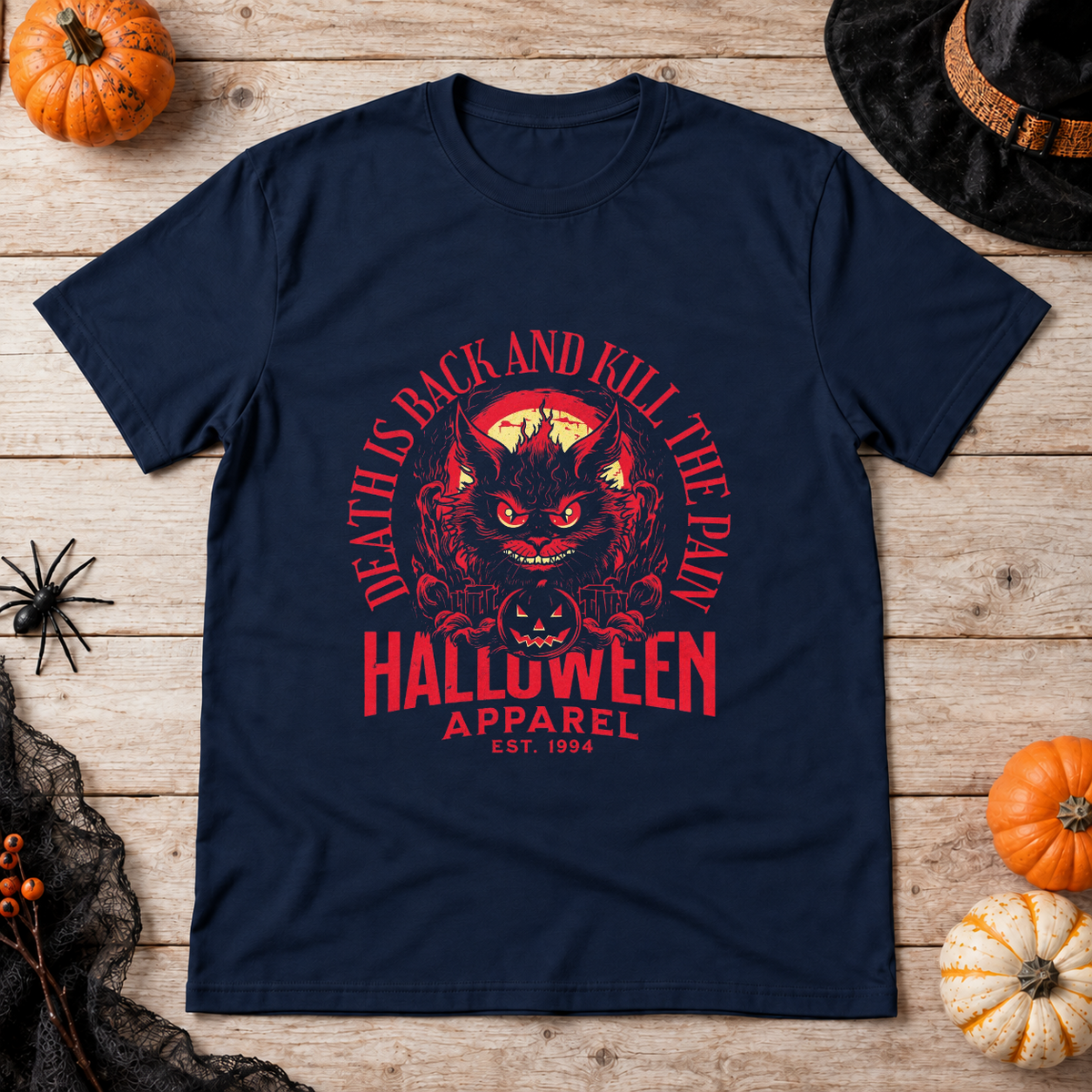 Death is Back T-Shirt – Skull & Reaper Gothic Graphic Graphic Tee - Color: navy