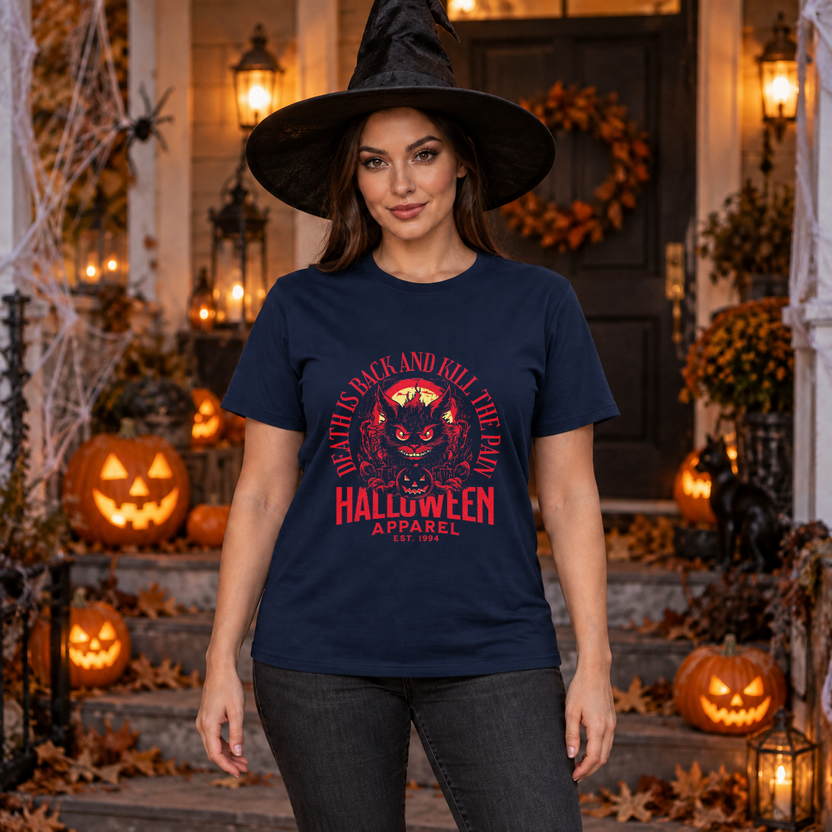 Death is Back T-Shirt – Skull & Reaper Gothic Graphic Graphic Tee - Color: navy