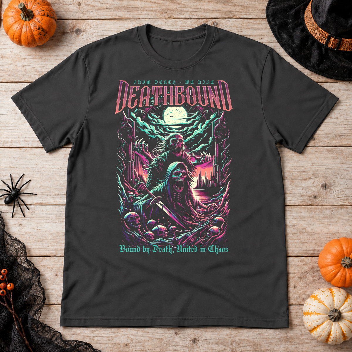 Deathbound T-Shirt – Dark Gothic Halloween Graphic Graphic Tee - Color: charcoal