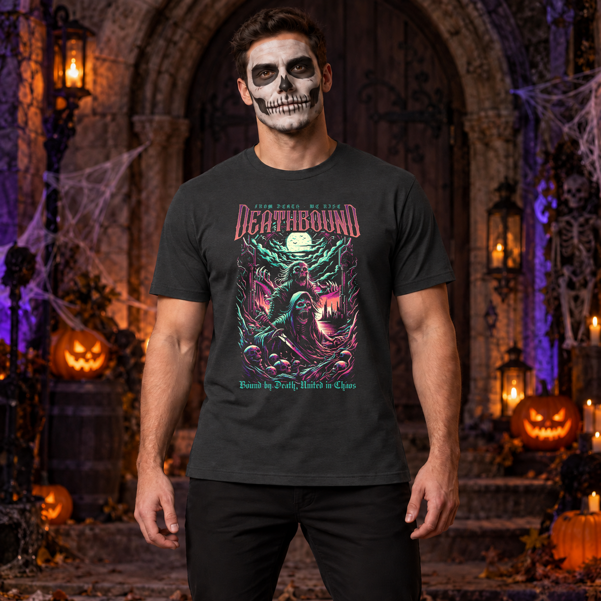 Deathbound T-Shirt – Dark Gothic Halloween Graphic Graphic Tee - Color: charcoal