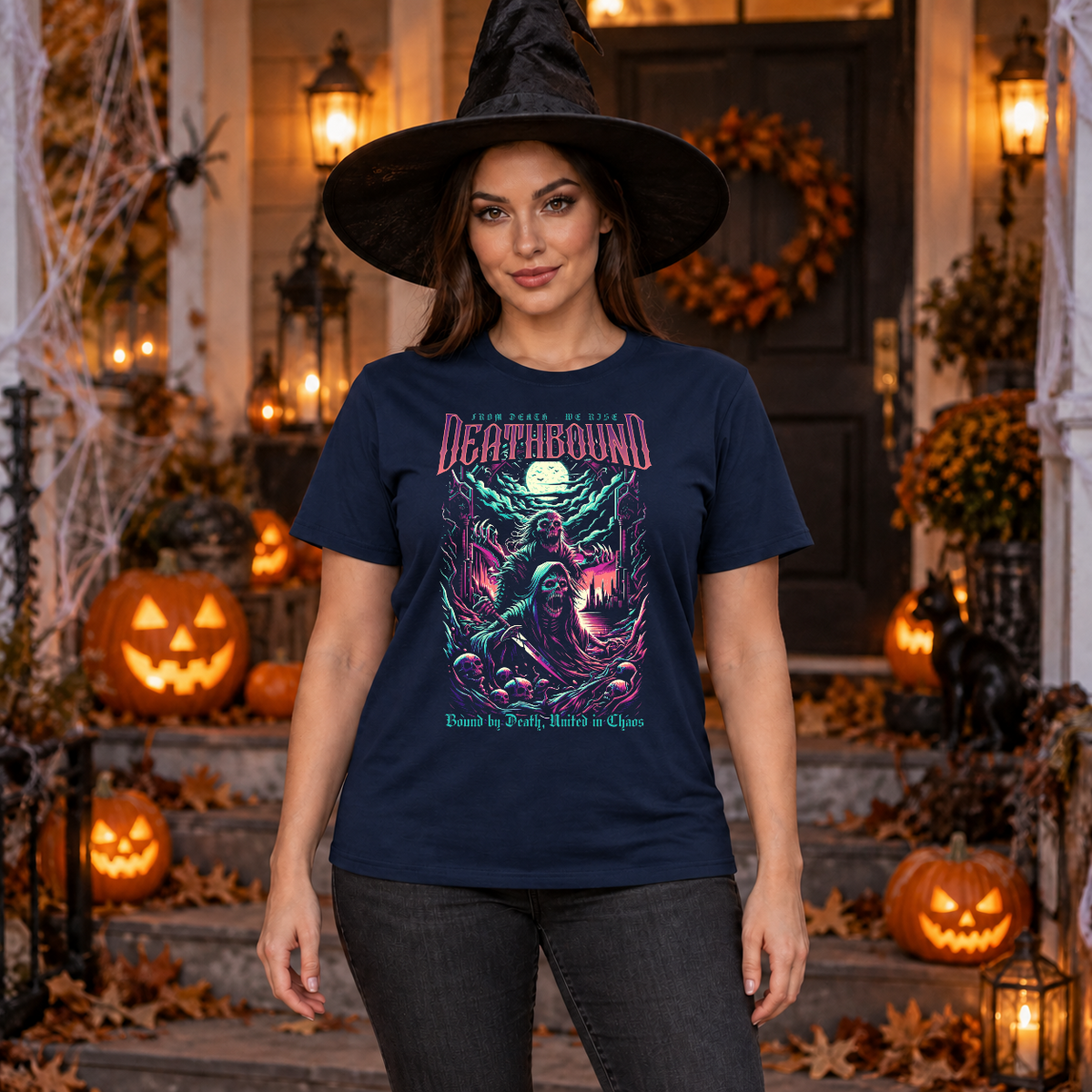 Deathbound T-Shirt – Dark Gothic Halloween Graphic Graphic Tee - Color: navy