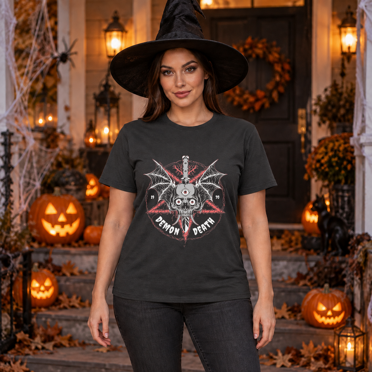 Demon Death T-Shirt – Skull & Reaper Gothic Graphic Graphic Tee - Color: charcoal