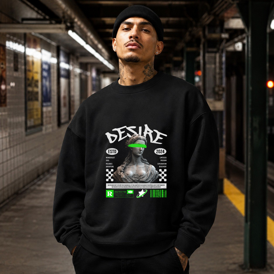 Desire Statue Sweatshirt – Dark Editorial Graphic Design Sweatshirt - Color: black