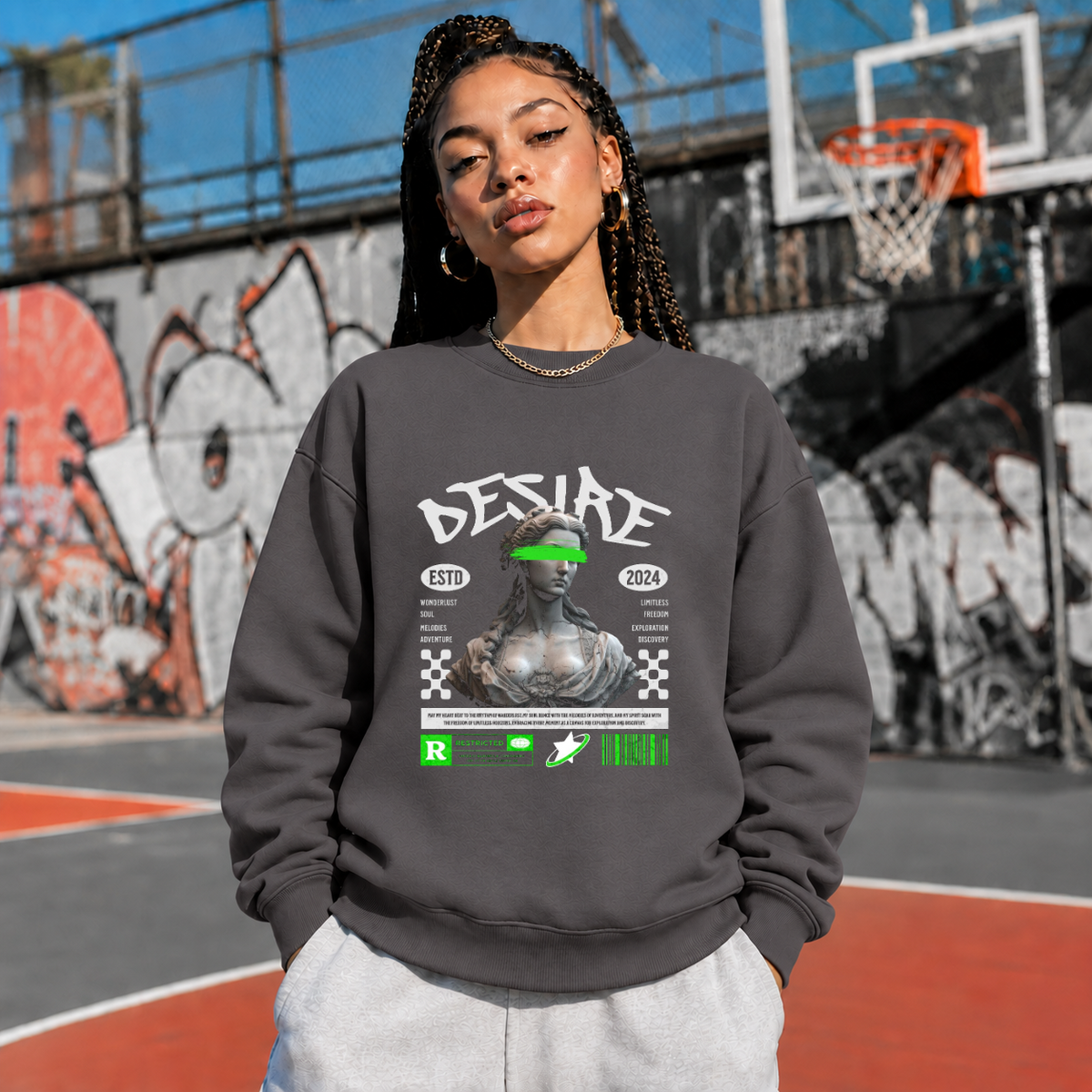 Desire Statue Sweatshirt – Dark Editorial Graphic Design Sweatshirt - Color: charcoal