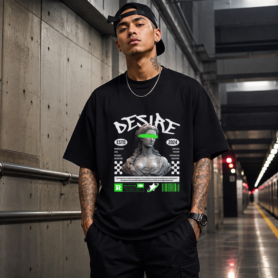Desire Statue T-Shirt – Dark Editorial Graphic Design Tee - Color: Black