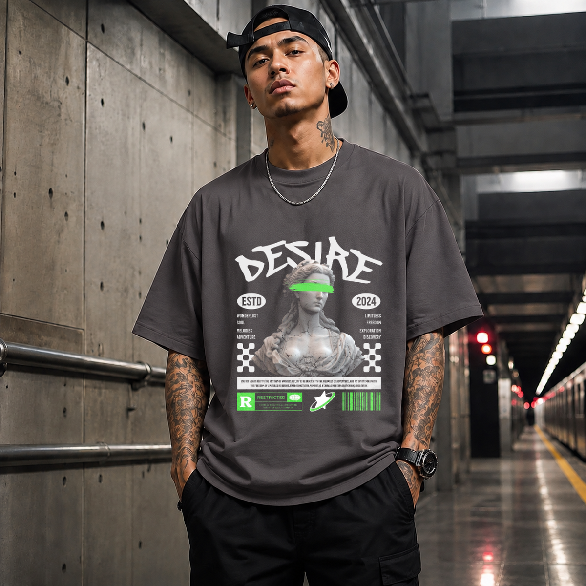 Desire Statue T-Shirt – Dark Editorial Graphic Design Tee - Color: Charcoal