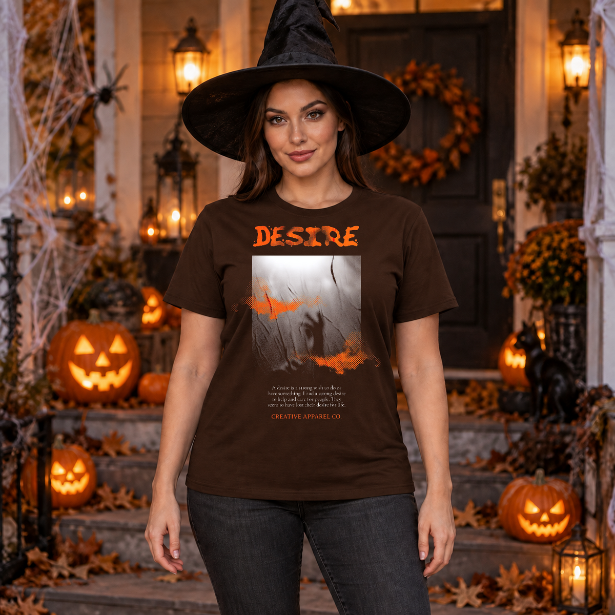 Desire T-Shirt – Classic Halloween Graphic Design Graphic Tee - Color: chocolate