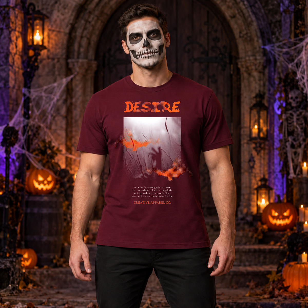 Desire T-Shirt – Classic Halloween Graphic Design Graphic Tee - Color: maroon
