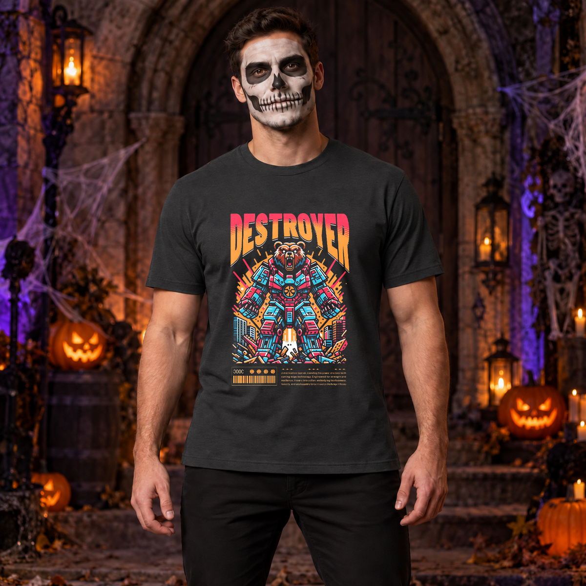 Destroyer T-Shirt – Skull & Reaper Gothic Graphic Graphic Tee - Color: charcoal