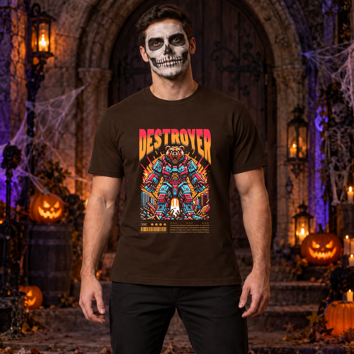 Destroyer T-Shirt – Skull & Reaper Gothic Graphic Graphic Tee - Color: chocolate