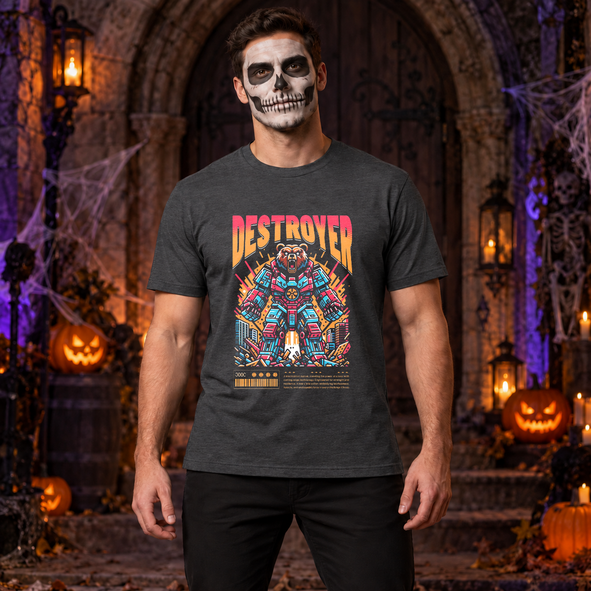 Destroyer T-Shirt – Skull & Reaper Gothic Graphic Graphic Tee - Color: dark heather