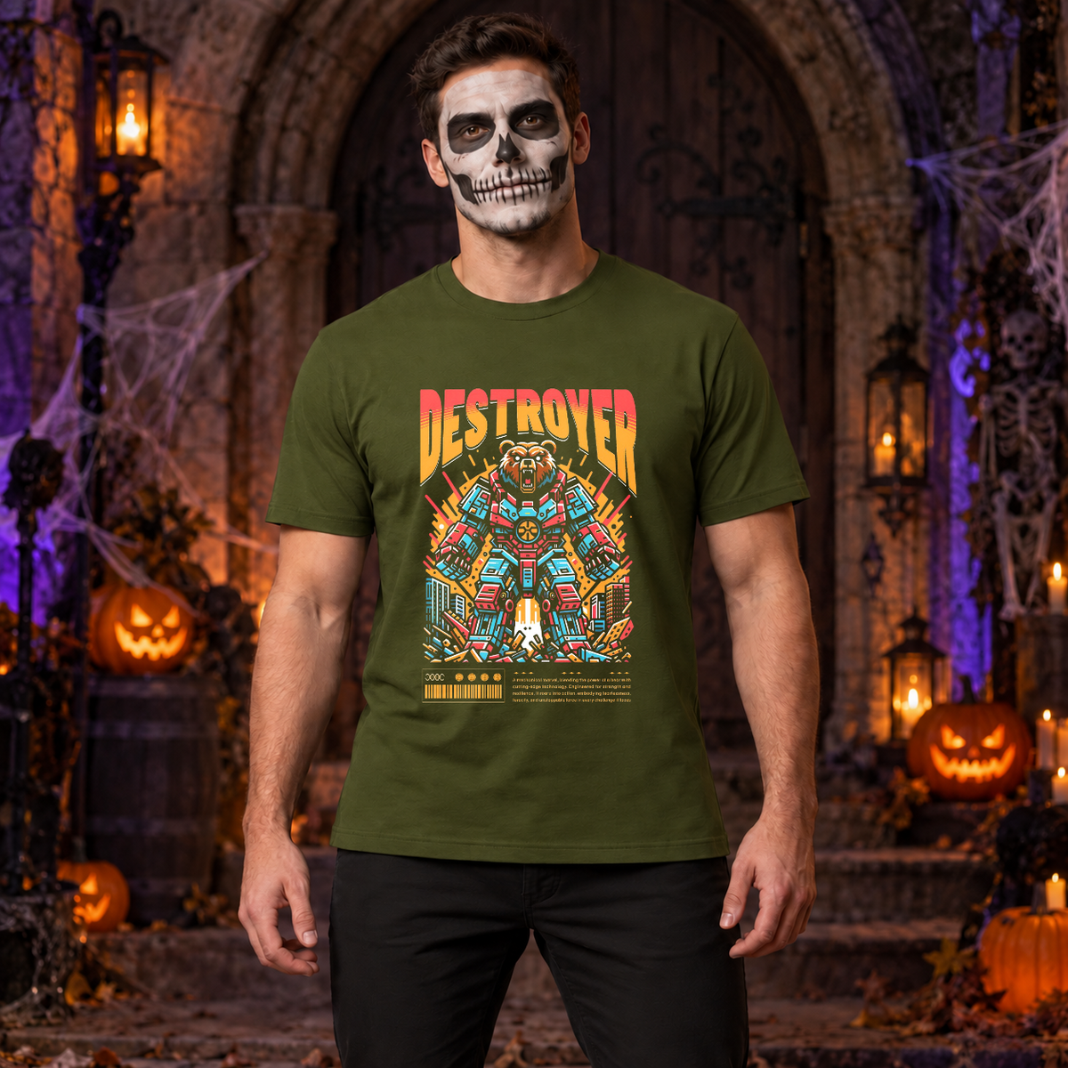 Destroyer T-Shirt – Skull & Reaper Gothic Graphic Graphic Tee - Color: military green