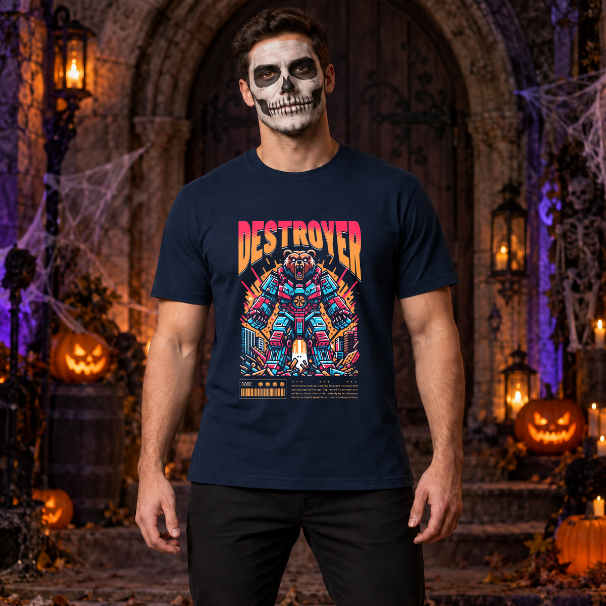 Destroyer T-Shirt – Skull & Reaper Gothic Graphic Graphic Tee - Color: navy