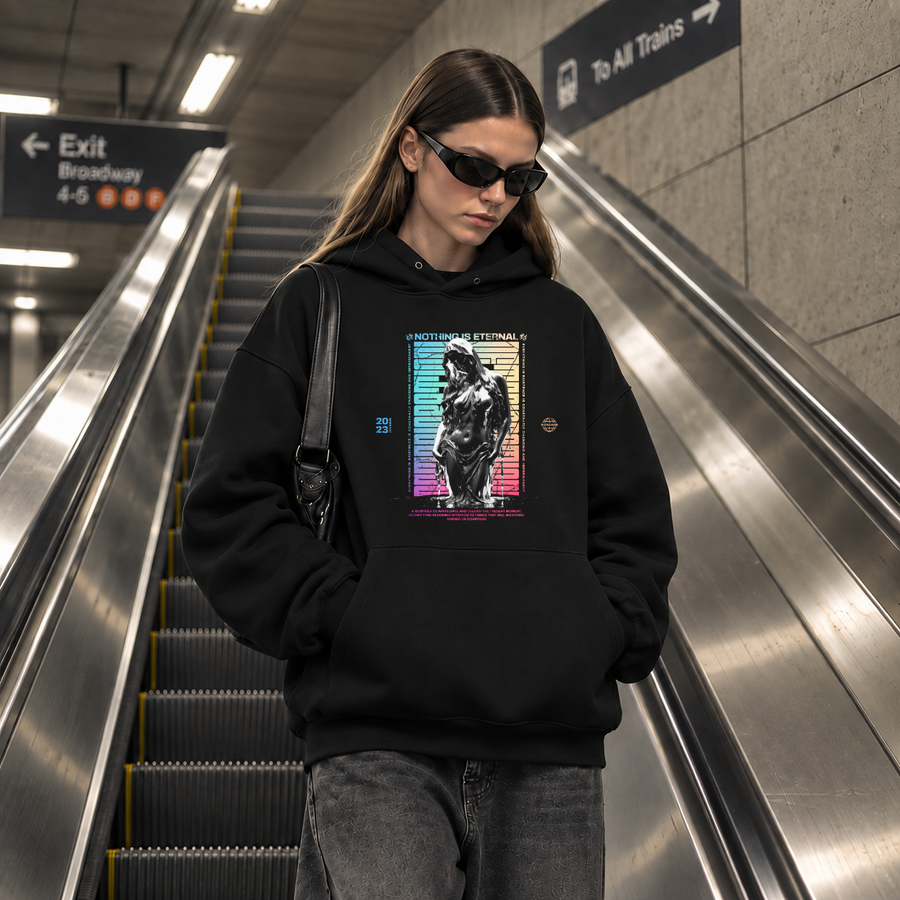 Deterioration Nothing Is Eternal Hoodie – Dark Editorial / Gothic Streetwear Hoodie - Color: black
