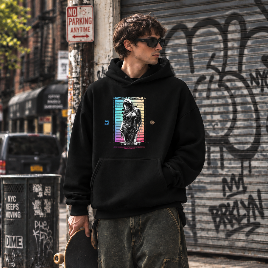 Deterioration Nothing Is Eternal Hoodie – Dark Editorial / Gothic Streetwear Hoodie - Color: black