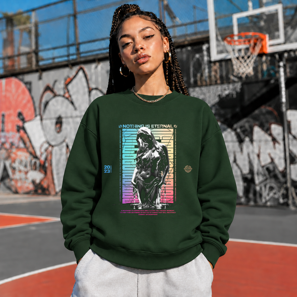 Deterioration Nothing Is Eternal Sweatshirt – Dark Editorial / Gothic Streetwear Sweatshirt - Color: forest green