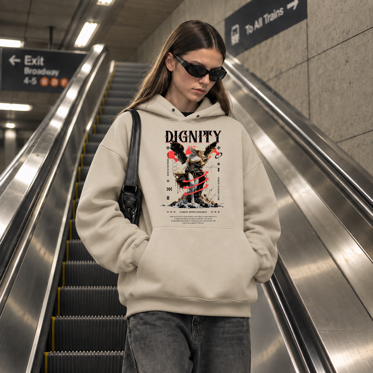 Dignity Eagle Collage Hoodie – Dark Editorial Graphic Design Hoodie - Color: sand