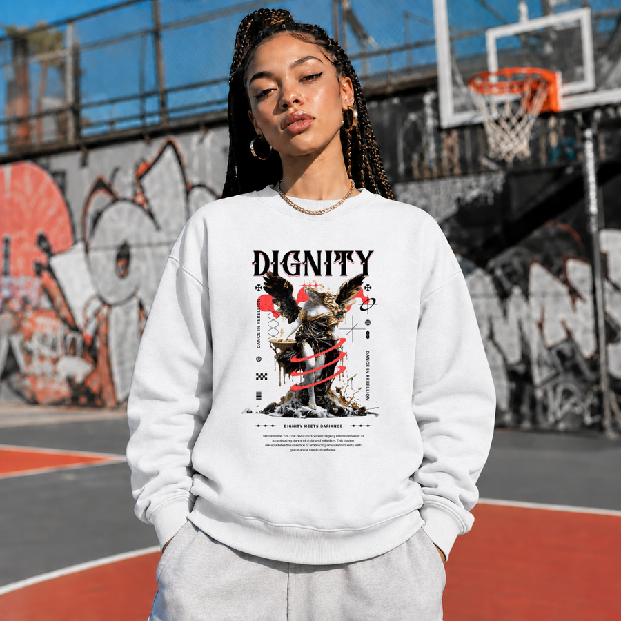 Dignity Eagle Collage Sweatshirt – Dark Editorial Graphic Design Sweatshirt - Color: ash