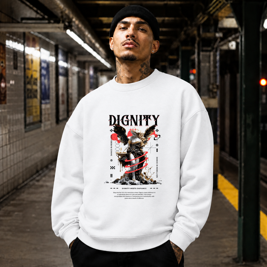 Dignity Eagle Collage Sweatshirt – Dark Editorial Graphic Design Sweatshirt - Color: ash