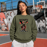 Dignity Eagle Collage Sweatshirt – Dark Editorial Graphic Design Sweatshirt - Color: military green