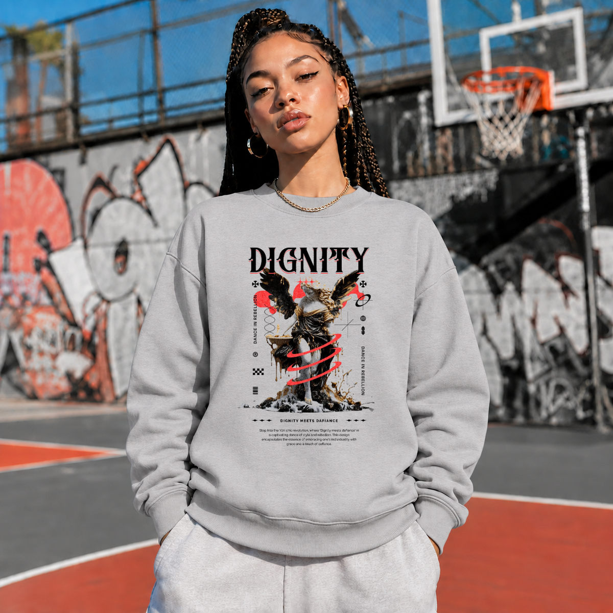 Dignity Eagle Collage Sweatshirt – Dark Editorial Graphic Design Sweatshirt - Color: sport grey