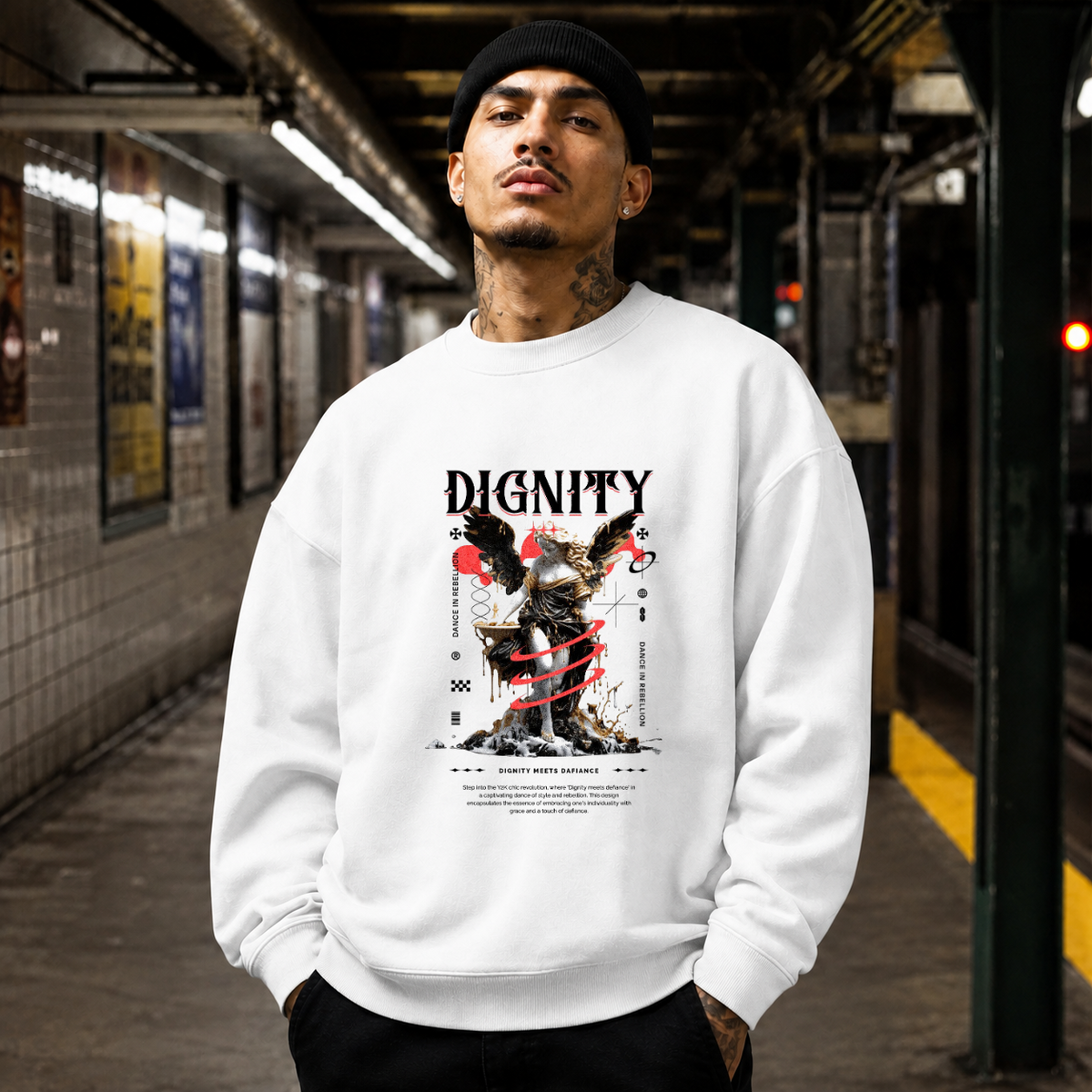 Dignity Eagle Collage Sweatshirt – Dark Editorial Graphic Design Sweatshirt - Color: white