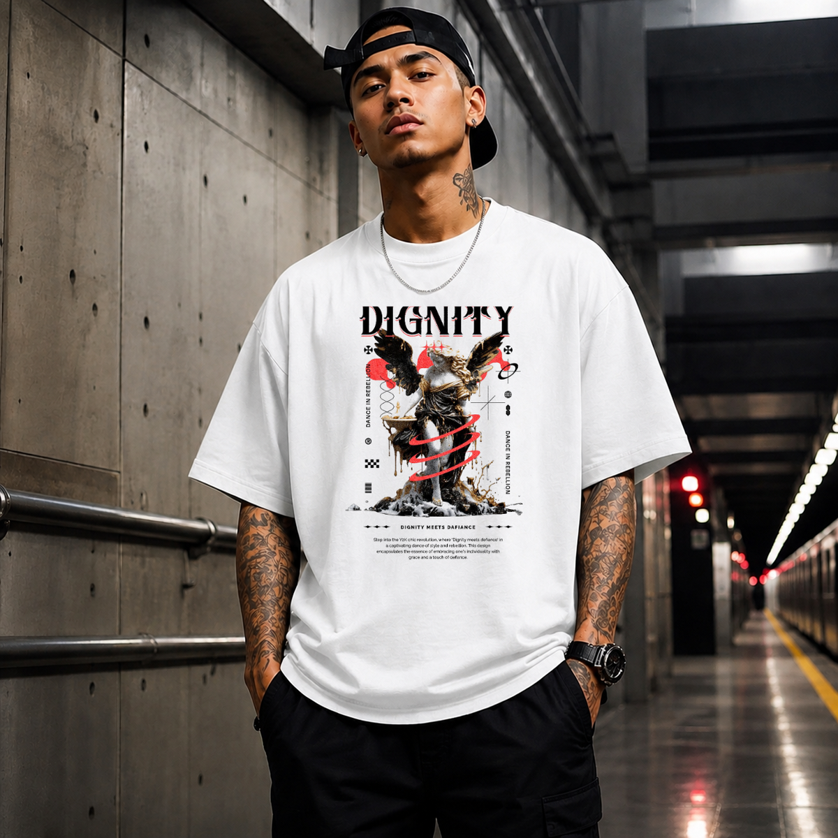 Dignity Eagle Collage T-Shirt – Dark Editorial Graphic Design Tee - Color: white