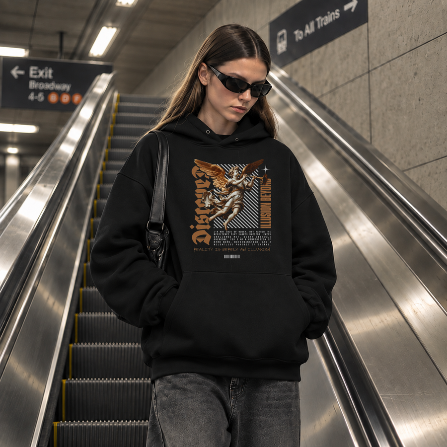 Discover Illusion Beyond Angel Hoodie – Dark Art / Renaissance Aesthetic Graphic Hoodie - Color: black