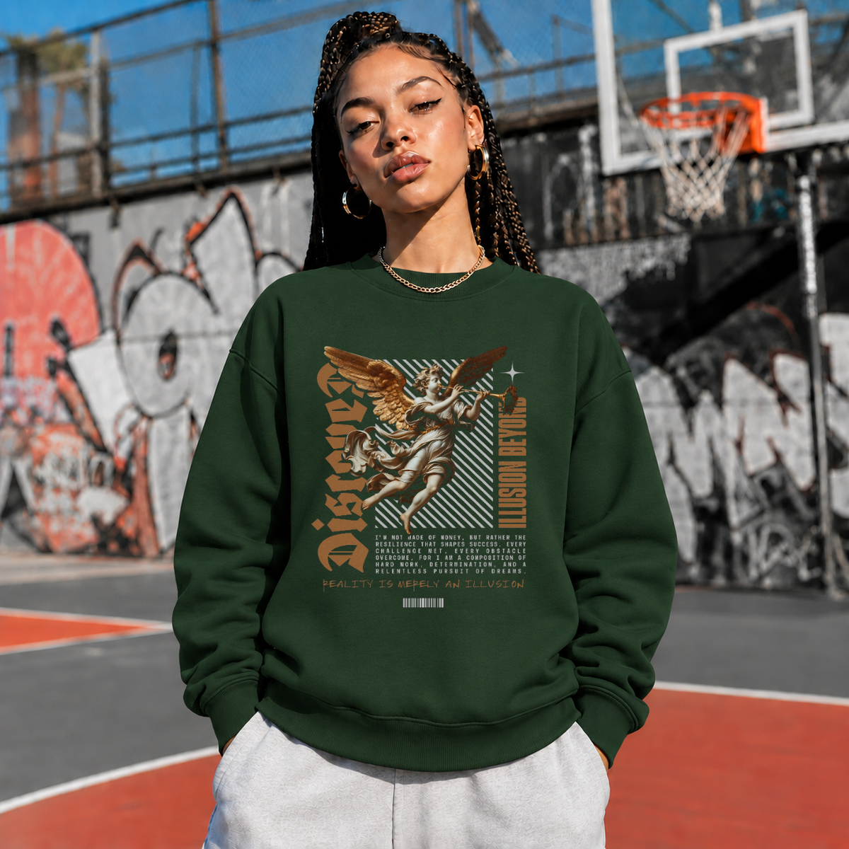 Discover Illusion Beyond Angel Sweatshirt – Dark Art / Renaissance Aesthetic Graphic Sweatshirt - Color: forest green