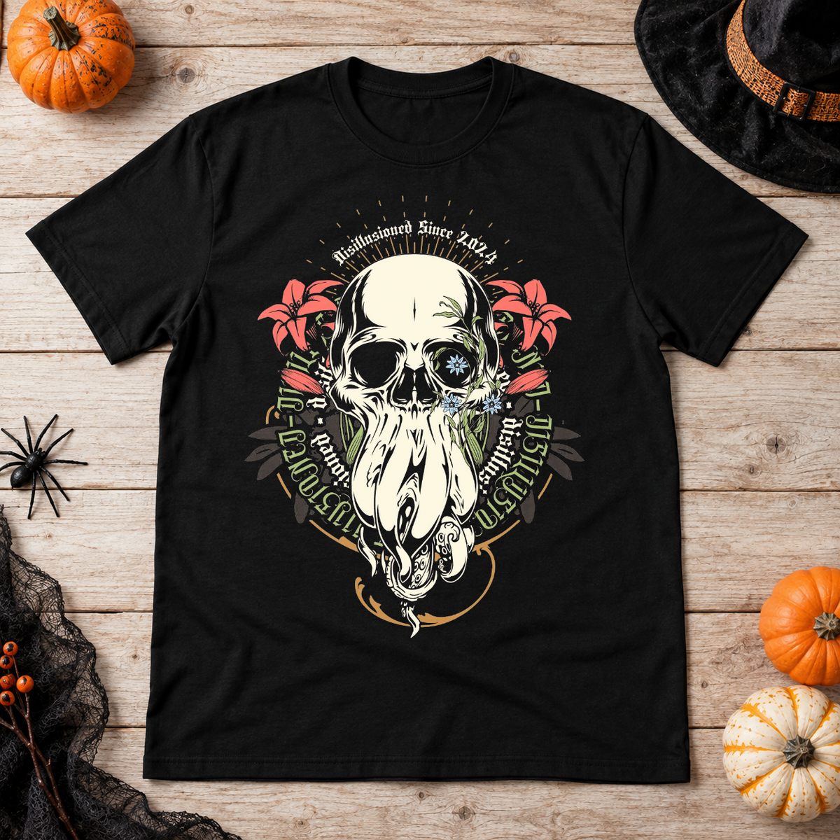 Disillusioned Skull T-Shirt – Skull & Reaper Gothic Graphic Graphic Tee - Color: black